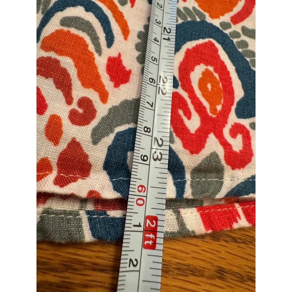 Boden Womens Red Blue Boho Ikat Linen V-Neck Puff Sleeve Blouse Top US 6 T0960